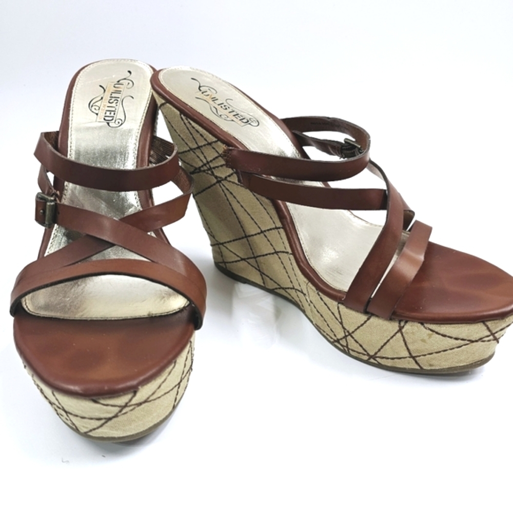 Unlisted Kenneth Cole Women's 10M  Brown High Wedge Strappy Platform Sandals